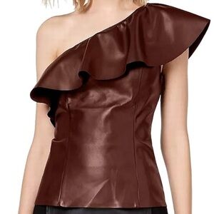 Croc Faux-Leather One-Shoulder Top